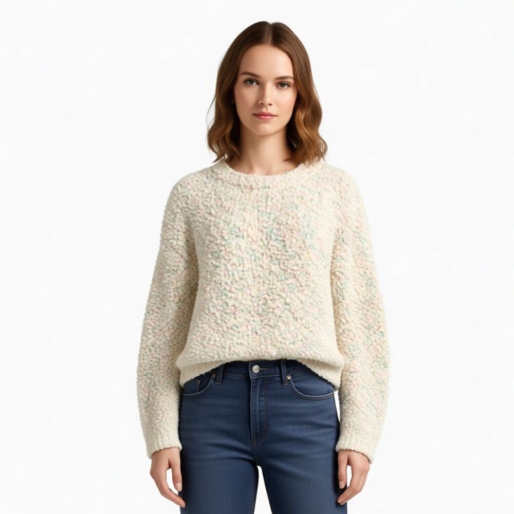 Willow & Wind Cream, Pink, Green Confetti Cake Popcorn Knit Sweater Size M